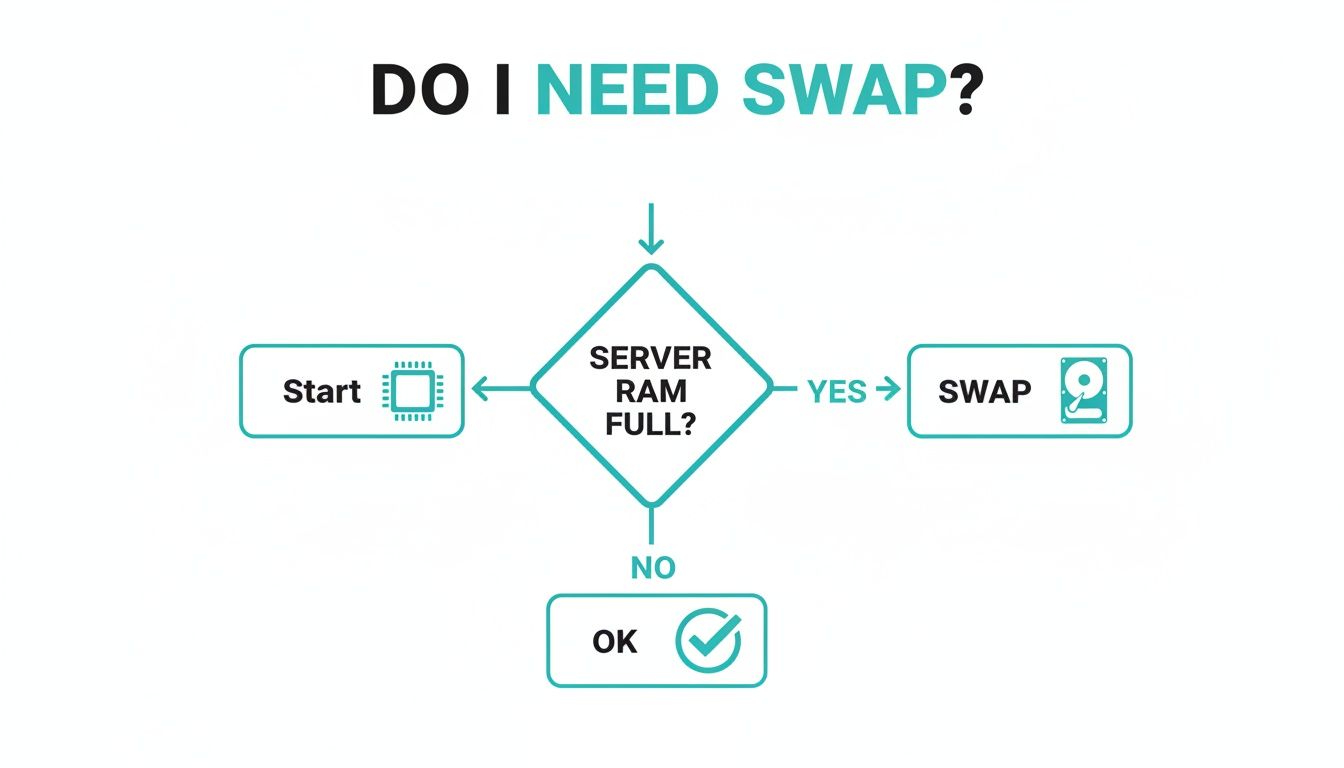 A flowchart asking 'DO I NEED SWAP?' based on server RAM usage.