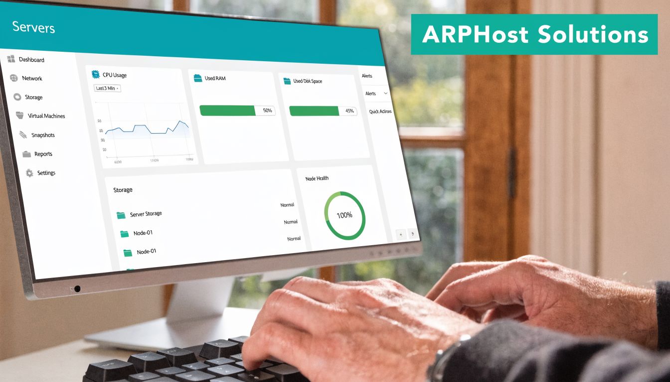 A close-up shot of a person using a computer to manage server dashboard infrastructure monitoring solutions.