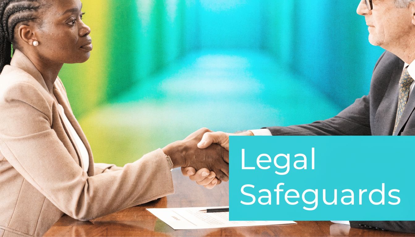 A professional business woman and an elderly businessman shaking hands over a legal document on a table.