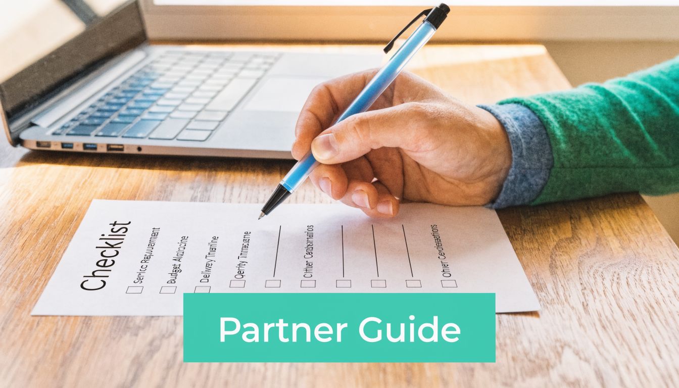 A close-up view of a person using a blue pen to fill out a business planning checklist.