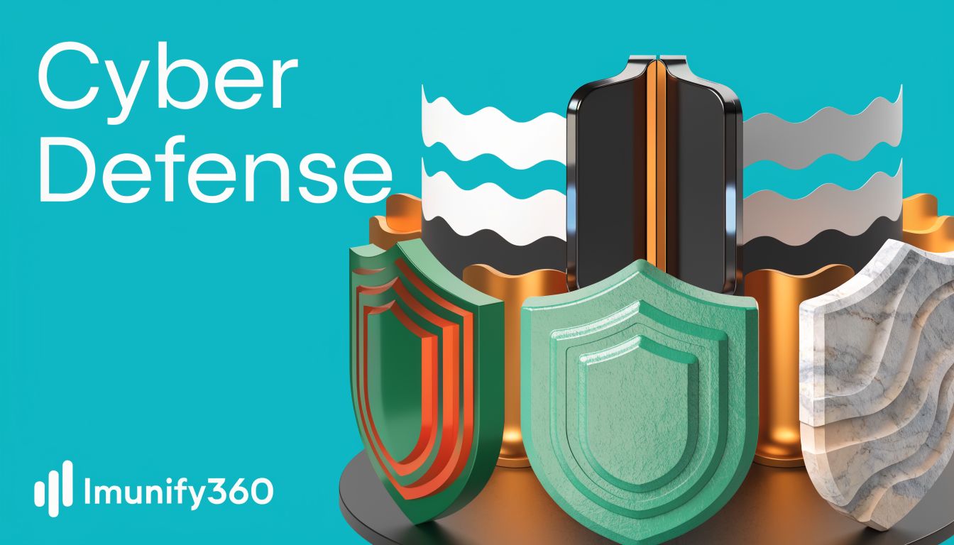 A conceptual 3D render of layered shields and protective structures symbolizing robust digital cyber defense and security.